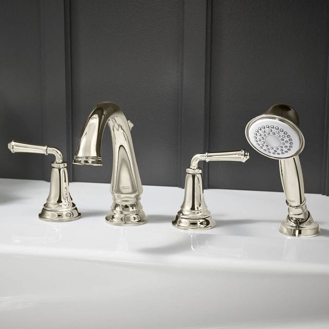 American Standard Delancey® Polished Nickel Roman Tub Filler with Lever Handles and Personal Shower-2