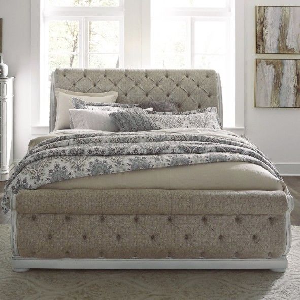 Liberty Furniture Magnolia Manor Antique White/Gray Queen Upholstered Sleigh Bed-1