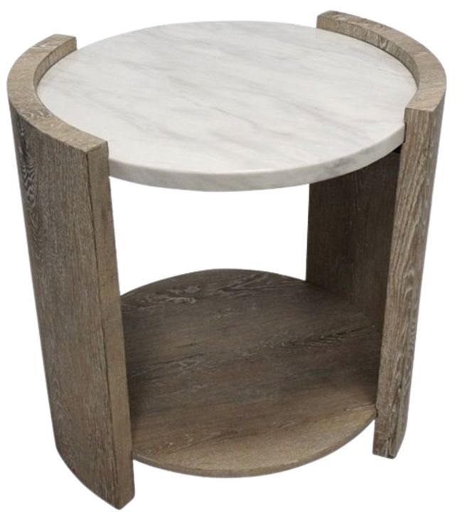 American Wholesale Furniture Rainier Marble Top End Table with Brown Base-0
