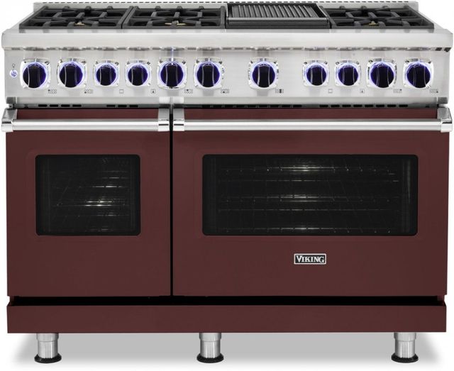Viking® 7 Series 48" Kalamata Red Pro Style Dual Fuel Natural Gas Range with 12" Griddle-0