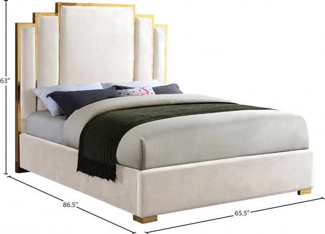 Meridian Furniture Hugo Cream Queen Upholstered Panel Bed-2