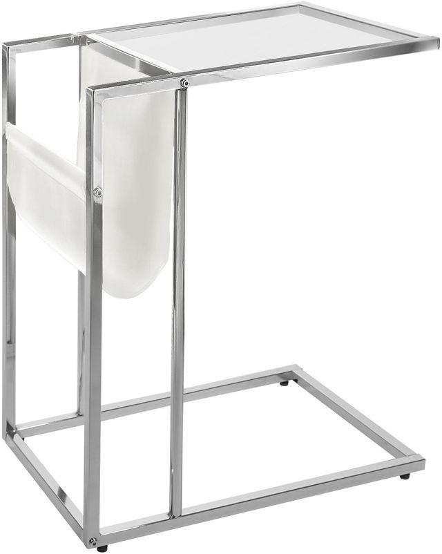 Monarch Specialties Inc. Glass Top White Chrome Metal Accent Table with a Magazine Rack-0