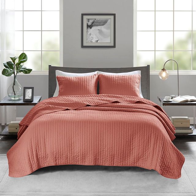 Olliix by Madison Park Coral Full/Queen Keaton Reversible Coverlet Set-4