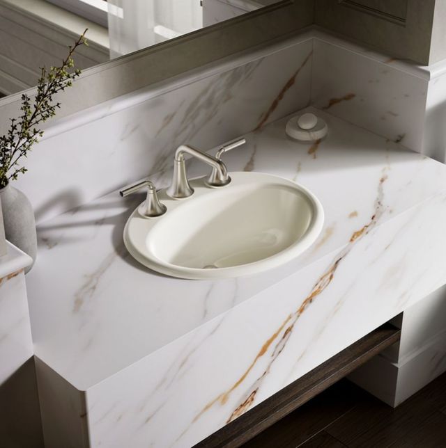 Kohler Farmington® Biscuit 19.25" Widespread Oval Drop-In Bathroom Sink-2