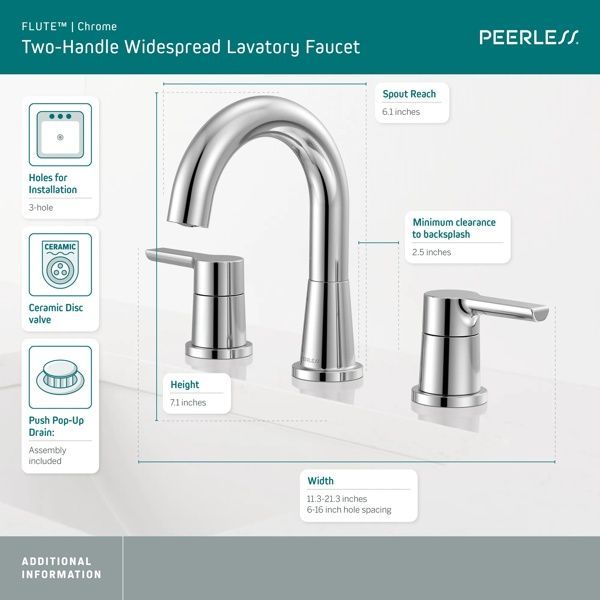 Peerless Flute™ Chrome 2-Handle Widespread Lavatory Faucet-2