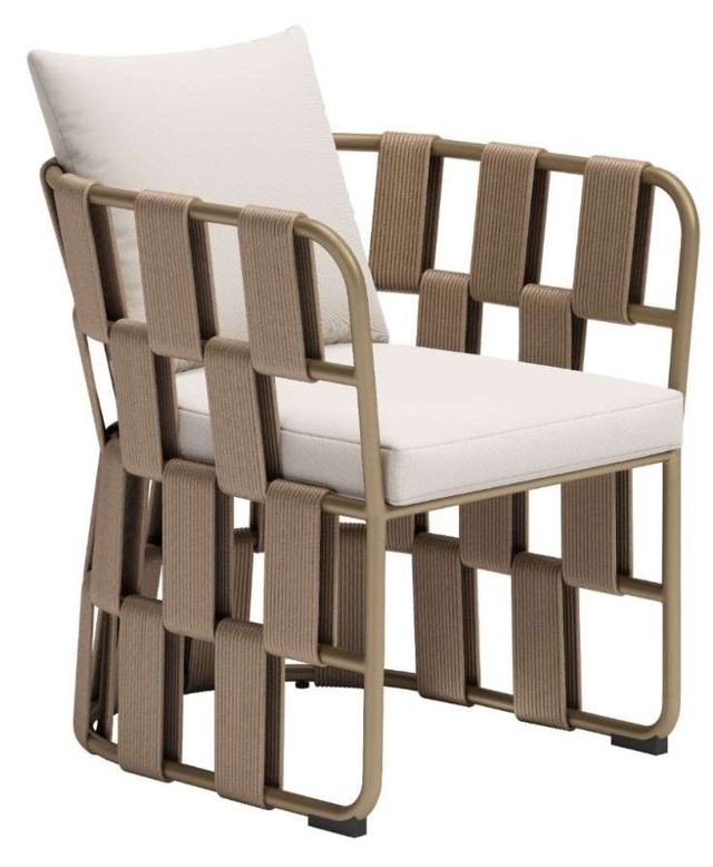 Zuo® Modern Quadrat Brown/White Aluminum Fabric Outdoor Dining Chair-0