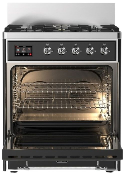 Ilve® Majestic III 30" Graphite Matte Pro Style Dual Natural Gas Fuel Range with 5 Black Brass Burners and Chrome Trim-1