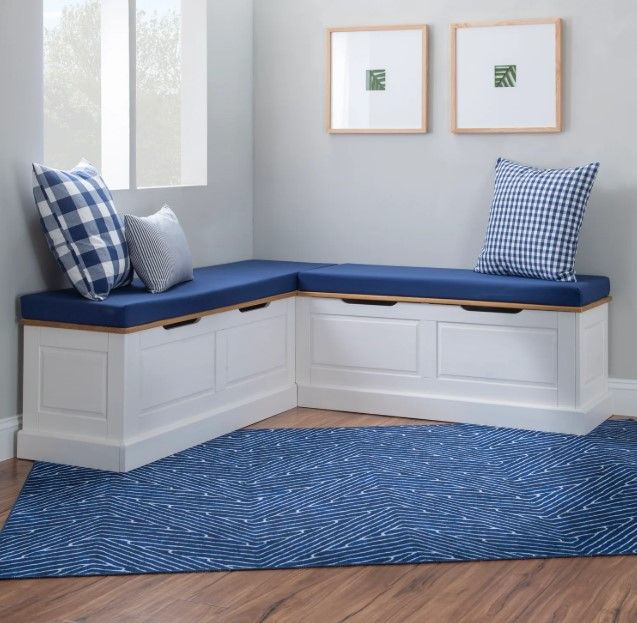 Linon Norah 2-Piece Navy/White Nook with Cushion Set-1