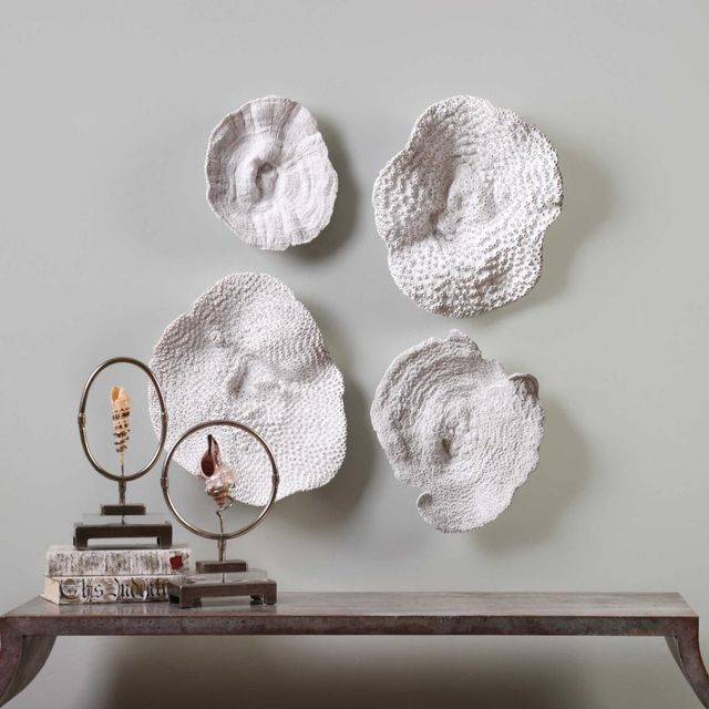Uttermost® Sea Coral 4-Piece Antiqued White Wall Decor Set-1