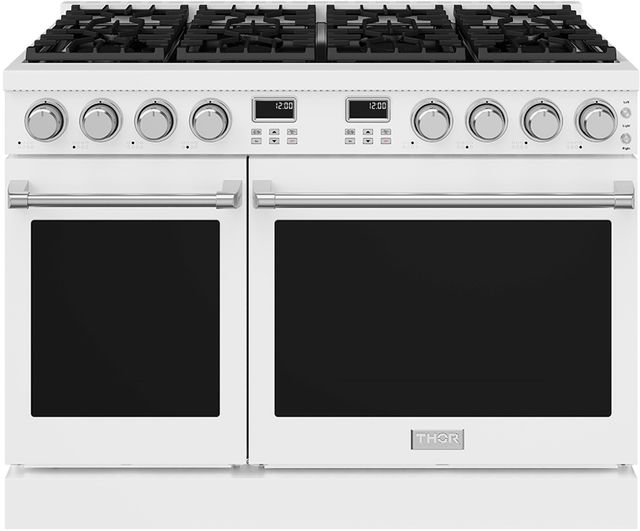 Thor Kitchen A Series 48" White Matte Pro Style Gas Range with Stainless Steel Hardware-0