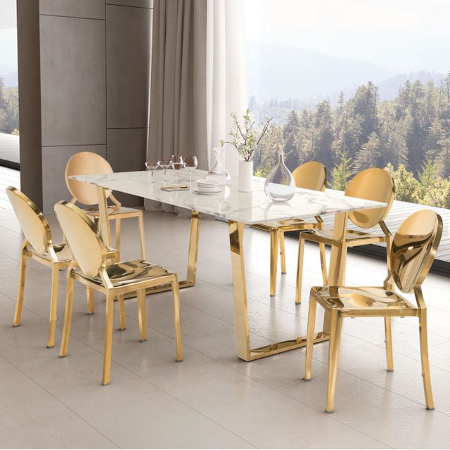 Zuo® Modern Atlas White Dining Table with Gold Frame-2