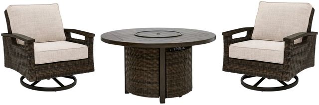 Signature Design by Ashley® Drakes Beach 3-Piece Beige/Dark Brown Aluminum Outdoor Conversation Set-0