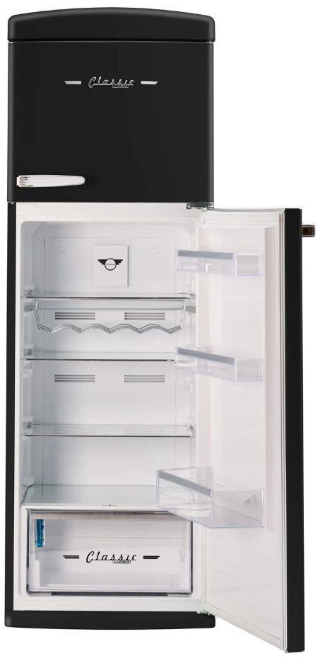 Unique Appliances 24” 11 Cu. Ft. Matte Black Top Freezer Refrigerator with Chrome Accent Handles-2