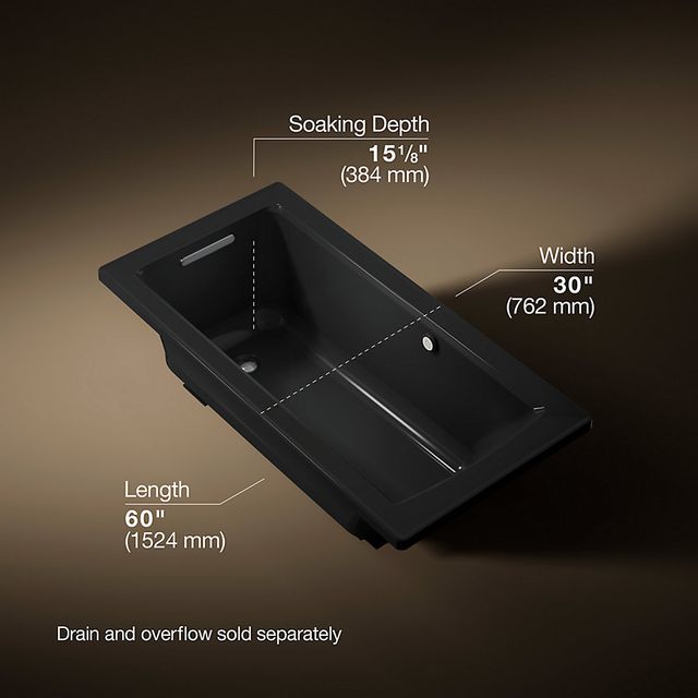 KOHLER® Archer® Black 60" x 30" Drop-In Heated Bubble Massage™ Air Bath-3