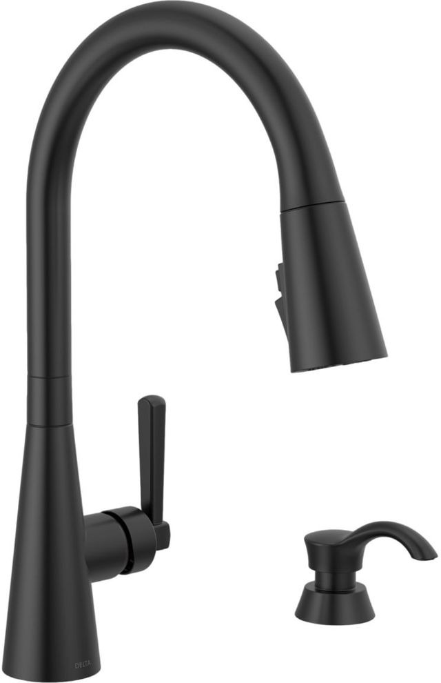 Delta Boyd™ Matte Black Single Handle Kitchen Faucet  with Soap Dispenser and ShieldSpray Technology -0