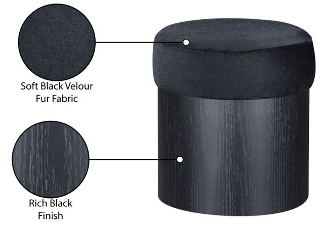 Meridian Furniture Nimes Black Velour Fur Ottoman-4