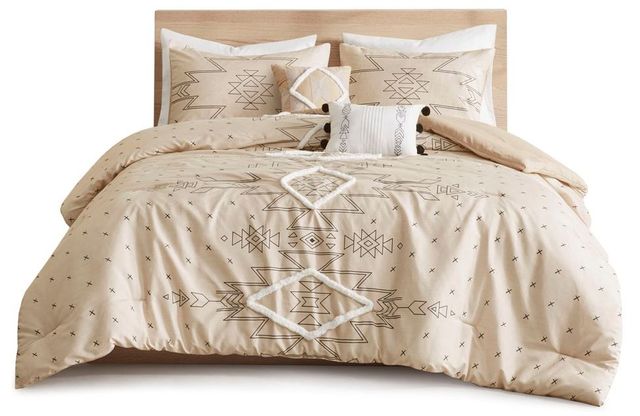 Olliix by Intelligent Design Tate Natural Twin/Twin XL Printed Comforter Set with Chenille Trim-0