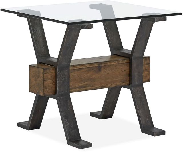 Magnussen Home® Sawyer Glass Top End Table with Toasted Nutmeg Iron Base-0