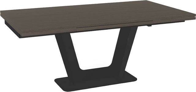 Table de salle à manger rectangulaire personnalisable à plateau en placage de bois avec base en métal de Amisco Amelia