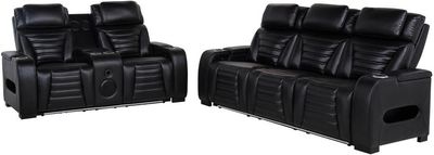 Front view of the Coaster® Zuma 2-Piece Black Power Sofa Set with Power Headrest