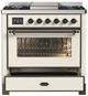 Ilve® Majestic III 36" Antique White Pro Style Dual Fuel Liquid Propane Range with 6 Black Brass Burners and Burnished Trim-1