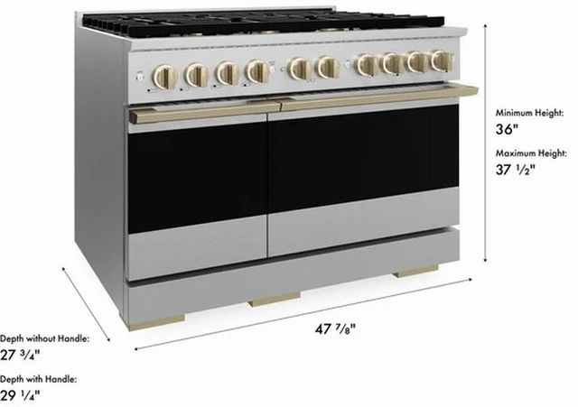 ZLINE Marino 48" Satin Stainless Steel Pro Style Gas Range with Champagne Bronze Accents-2