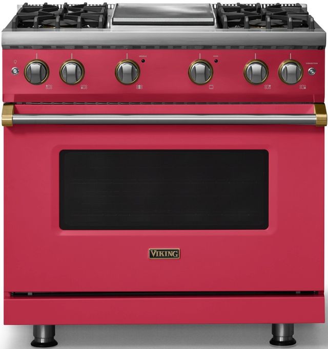 Viking® 5 Series 36" Valentine Pro Style Gas (NG) Range with Brushed Brass Trim-0