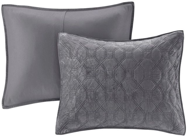 Olliix by Madison Park Harper 3 Piece Grey Full/Queen Faux Velvet Reversible Coverlet Set-1