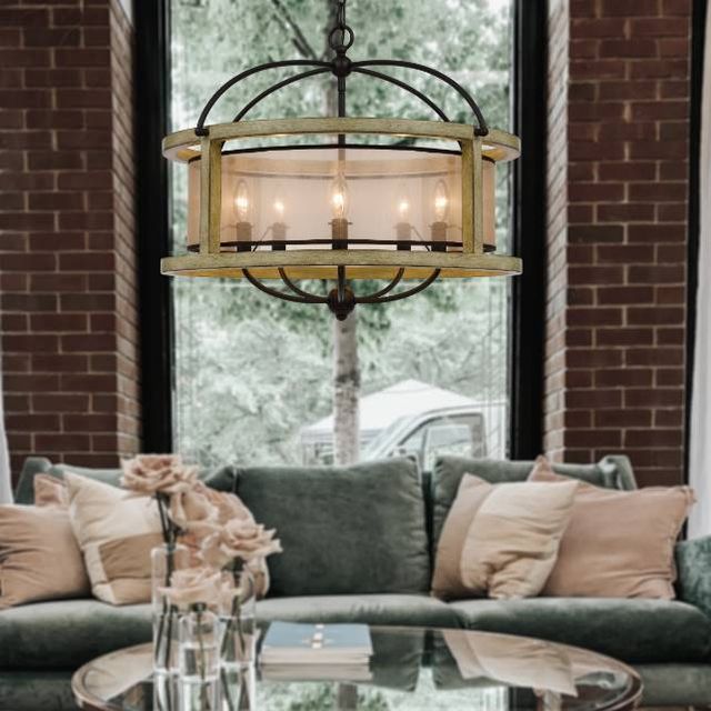 Cal® Lighting & Accessories Palencia 5-Light Distressed Oak Round Chandelier-4