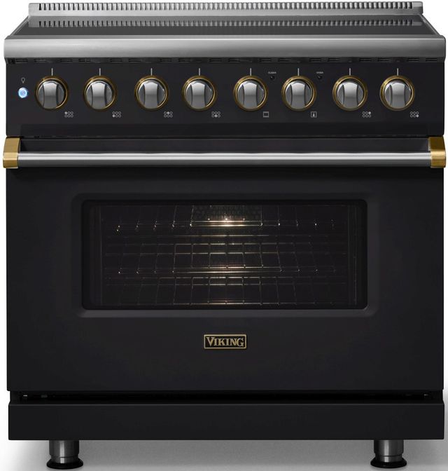 Viking® 5 Series 36" Onyx Pro Style Induction Range with Brushed Brass Trim-3