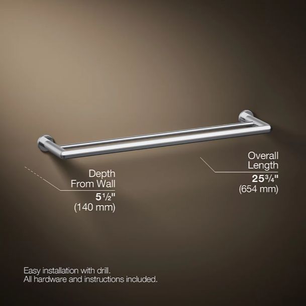 KOHLER® Kumin™ Polished Chrome 24" Double Towel Bar-2