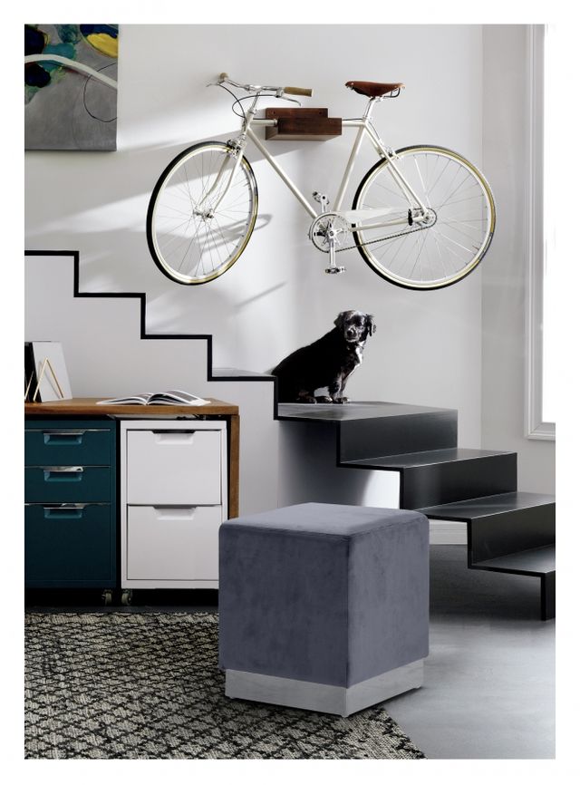 Meridian Furniture Jax Grey Velvet Stool-1