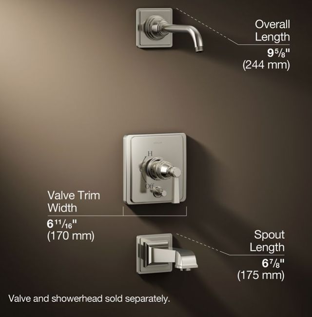 KOHLER® Pinstripe® Pure Rite-Temp® Vibrant Polished Nickel Bath and Shower Trim Kit with Push-Button Diverter and Lever Handle-2
