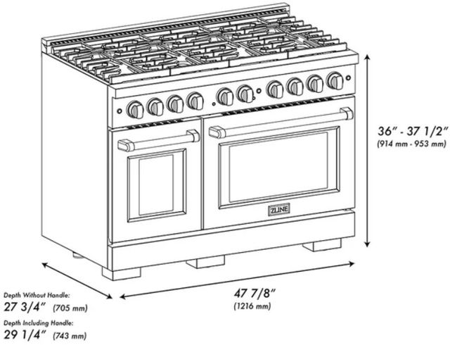ZLINE Paramount 48" 6.7 cu. ft. Black Satin Stainless Steel Paramount Double Oven Dual Fuel Range with 8 Brass Burners-2