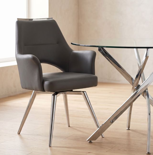 Cramco Ava Charcoal Gray/Chrome Swivel Dining Arm Chair-1