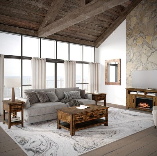 Jofran Inc. Cannon Valley Brown 60'' Fireplace with Logset-1