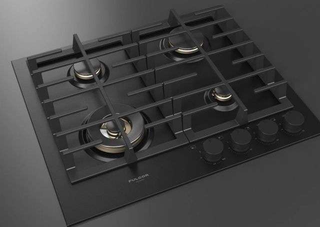 Fulgor Milano Matteo 400 Series 24" Matte Black Porcelain Gas Cooktop with Matte Brass Burners-1