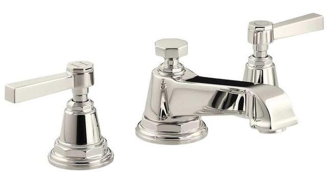 KOHLER® Pinstripe® Vibrant Polished Nickel Pure Widespread Bathroom Sink Faucet with Lever Handles-0