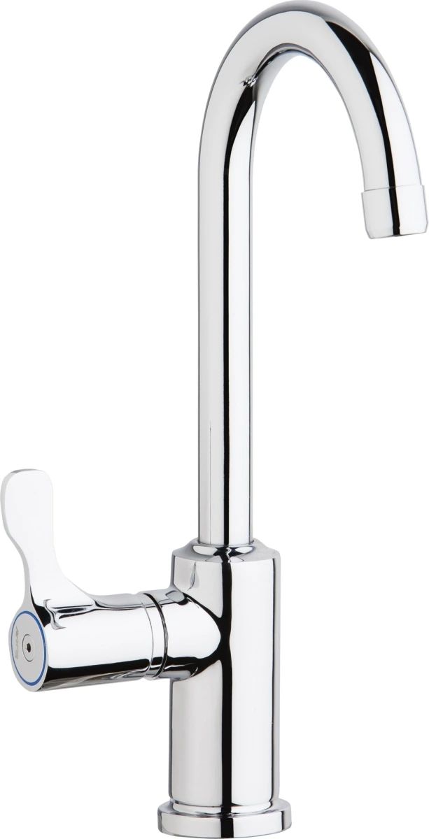 Elkay Chrome Single Hole 8.63" Deck Mount Faucet with Gooseneck Spout Lever Handle on Left Side-0