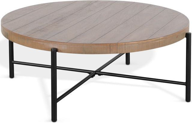 Sunny Designs™ Weathered Brown Round Coffee Table with Black Metal Base 