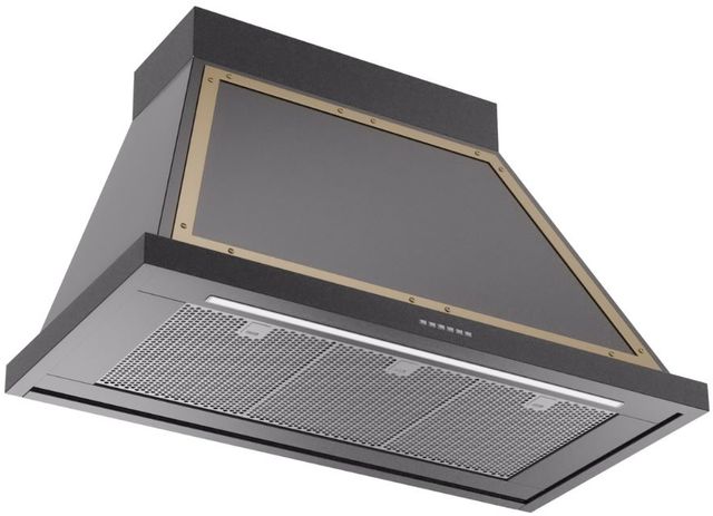 Ilve® Nostalgie II Noblesse 40" Glossy Black Wall Mounted Range Hood with Brass Trim-1