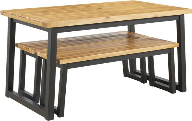 Signature Design by Ashley® Town Wood 3 Piece Brown/Black Outdoor Dining Table Set-1