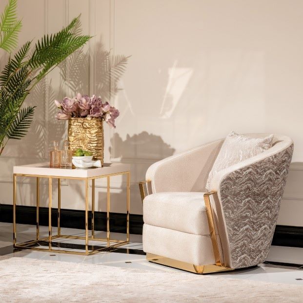 Michael Amini® Carmela Shimmer Ivory Side Table with Gold Base-1