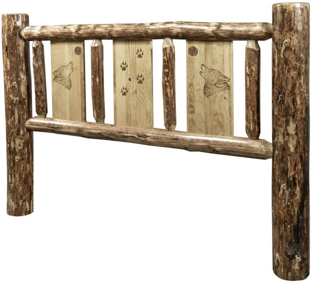 Montana Woodworks® Glacier Country Stained and Lacquered Full Youth Headboard with Laser Engraved Pine Design-2