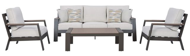 Signature Design by Ashley® Tropicava 4-Piece Taupe/White Outdoor Conversation Set-0