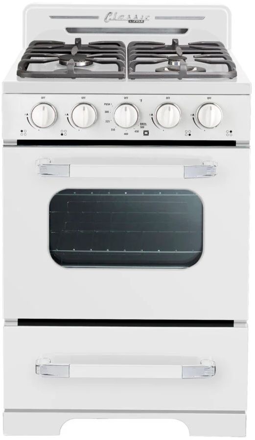 Unique Appliances 24" Marshmallow White Classic Retro Offgrid Freestanding Gas Range-0