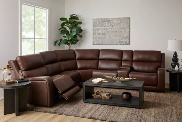 Flexsteel® Oasis Truffle Leather Power Sectional with Custom Layout Options-2