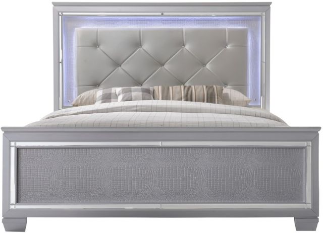 Crown Mark Lillian Gray King Upholstered Panel Bed-2