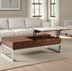 Armen Living Faye Walnut Lift-Top Coffee Table with Stainless Steel Base-1