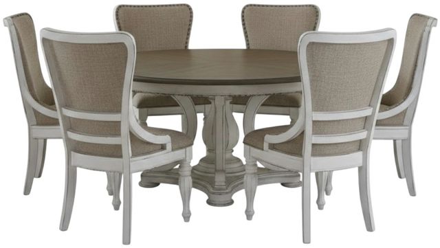 Liberty Furniture Magnolia Manor 7-Piece Antique White/Ivory/Weathered Bark Round Pedestal Dining Set-0